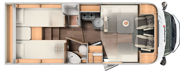 Sunlight T68 Grundriss. Zum Fahrzeug klicken! Link Zu den Tarifen